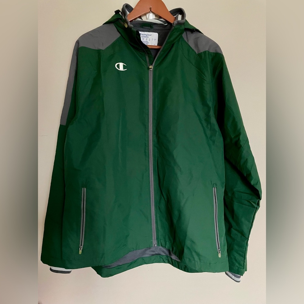 Champion Size Medium Green Full Zip Green Windbreaker with hood & pockets